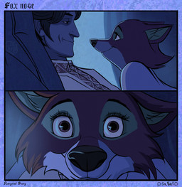 anthro bedroom before_and_after black_nose border cheek_tuft close-up closed_smile clothed clothed_anthro clothed_female clothed_human clothed_male clothing countershade_face countershade_fur countershading duo eye_contact eyebrows eyelashes facial_tuft female female_anthro first_person_view fur human_on_anthro human_pov inside interspecies iris looking_at_another male male/female male_human male_pov mouth_closed night orange_body orange_fur philtrum pupils romantic romantic_couple smile smiling_at_another snout tan_body tan_fur text title tuft sir_paulus disney robin_hood_(disney) fan_character maid_marian pavel_(sir_paulus) canid canine fox human mammal absurd_res artist_name colored comic english_text hi_res shaded