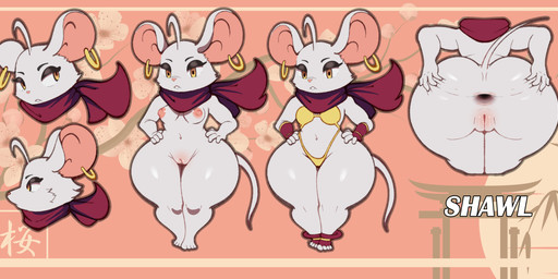 anthro anus areola big_butt bikini breasts butt clothing eyeshadow female fur genitals grey_body grey_fur huge_butt makeup mostly_nude nipples scarf scarf_only solo swimwear two-piece_swimsuit vulva yellow_eyes l-a-v mammal mouse murid murine rodent 2026 hi_res