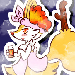 ambiguous_anthro ambiguous_gender anthro arm_tuft beverage_bottle biped black_body black_fur blush blush_lines blush_stickers bottle cheek_tuft chest_tuft container facial_tuft fur hip_tuft holding_bottle holding_container holding_object inner_ear_fluff looking_at_viewer multicolored_body multicolored_fur object_in_tail open_:3 open_mouth open_smile orange_body orange_eyes orange_fur orange_inner_ear_fluff orange_nose outline partially_clothed_ambiguous partially_clothed_anthro pink_towel pointy_ears prick_ears shoulder_tuft side_view simple_background smile solo standing steam stick stick_in_tail tail tapering_snout towel towel_around_waist towel_on_head towel_only tuft white_body white_fur yellow_body yellow_fur yellow_tail annyui0611 nintendo pokemon braixen canid generation_6_pokemon mammal pokemon_(species) 1:1 2021 colored digital_drawing_(artwork) digital_media_(artwork) half-length_portrait hi_res japanese_description portrait translated_description
