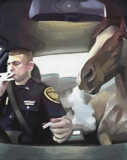 car drugs duo feral marijuana police police_officer smoke vehicle daniel_arthur equid equine horse human mammal hi_res traditional_media_(artwork)
