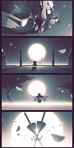 4_eyes 4_panel_comic 4_wings afterlife ambiguous_gender antennae_(anatomy) anthro arthropod_abdomen beverage black_border border building castle clothing container crown cup cute_fangs detailed_background drinking duo empty_eyes fangs female floating_hands gloves handwear headgear heart_symbol holding_beverage holding_object insect_wings legless melee_weapon moon multi_eye multi_wing night outside petals pillar plant plate rapier scarf size_difference star_symbol steam sword tea tea_cup teeth the_end tower tree weapon white_eyes wings 5health kirby:_triple_deluxe kirby_(series) nintendo queen_sectonia taranza arachnid arthropod hymenopteran insect spider spidr wasp 2021 absurd_res comic digital_drawing_(artwork) digital_media_(artwork) hi_res monochrome multiple_scenes