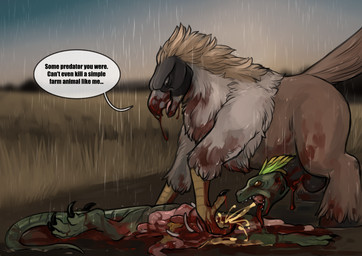 ambiguous_gender animal_genitalia animal_penis balls black_claws blood bodily_fluids claws corpse death decapitation duo equine_genitalia equine_penis feathers feet feral field fur genital_fluids genitals gore gore_focus guts hooves intestines male male/ambiguous mud necrophilia organs peeing penis pink_tongue raining reverse_blowjob snuff tail tail_feathers talons text toes tongue urine what torakuta european_mythology greek_mythology mythology pirate_eagle accipitrid accipitriform avian bird dinosaur dromaeosaurid eagle hippogriff mythological_avian mythological_creature philippine_eagle prehistoric_species reptile scalie theropod english_text hi_res