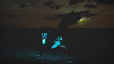 all_fours animal_genitalia animal_penis anthro bioluminescence bioluminescent_eyes bioluminescent_penis bioluminescent_tongue black_body black_fur blue_penis blue_tongue canine_genitalia canine_penis fur genitals glowing glowing_genitalia glowing_pawpads glowing_penis grass in_heat knot looking_at_viewer male markings pawpads penis plant solo sunset tongue kollodis kollodis_raine canid canine canis mammal skulldog_(species) voidbourne wolf 3d_(artwork) absurd_res blender_(artwork) blender_eevee_(artwork) digital_media_(artwork) hi_res