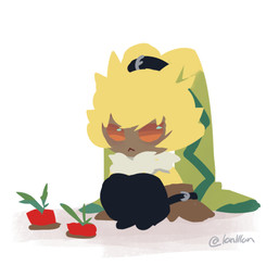 anthro bottomwear carrot chibi clothing fluffy fluffy_chest food fur gloves handwear long_ears male orange_eyes pants plant ponytail_ears shirtless small_waist solo vegetable yellow_body yellow_fur lanllan bandai_namco digimon digimon_ghost_game digimon_(species) lagomorph leporid mammal rabbit symbareangoramon