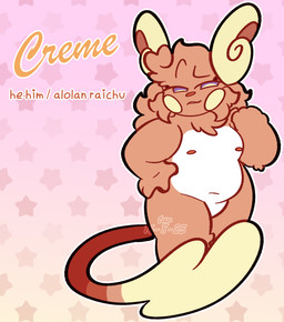 anthro cheek_tuft chest_tuft facial_tuft flamboyant front_view head_tuft male male_anthro nipples overweight overweight_male pronouns purple_eyes slightly_chubby slightly_chubby_anthro slightly_chubby_male solo text thick_thighs torso_markings tuft conditional_dnp tuvandalist nintendo pokemon creme_(tuvandalist) fan_character alolan_form alolan_raichu generation_1_pokemon generation_7_pokemon pokemon_(species) regional_form_(pokemon) character_name hi_res model_sheet species_name