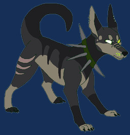 ambiguous_gender black_claws black_nose claws collar digitigrade ear_piercing empty_eyes feral fur green_collar grey_body grey_fur grey_spikes mismatched_eyes nose_scar paws piercing raised_tail snout solo spiked_collar spikes standing tail toony unusual_eyes whisker_spots white_eyes sebdoggo canid canine canis dobermann domestic_dog mammal pinscher 2017 aliasing alpha_channel digital_drawing_(artwork) digital_media_(artwork) flat_colors full-length_portrait low_res microsoft_paint_(artwork) portrait
