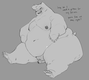 5_toes anthro feet foreskin genitals humanoid_genitalia humanoid_penis male moobs nipples obese overweight overweight_anthro overweight_male penis sitting solo text toes kyrosh nintendo pokemon sanco_(kyrosh) generation_1_pokemon pokemon_(species) snorlax invalid_tag absurd_res english_text hi_res monochrome
