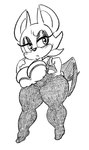 anthro armor armwear big_breasts blush breastplate breasts cleavage clothed clothing curvy_figure elbow_gloves eyelashes eyeshadow female gloves hair handwear legwear makeup nipple_outline short_stack solo tight_clothing wide_hips wings mkiiisystem sega sonic_the_hedgehog_(series) rouge_the_bat bat mammal black_and_white monochrome sketch