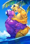 anthro armband beach biceps blonde_hair deltoids detailed_background duo fur hair heart_symbol holding_partner hug jewelry legband male male/male markings muscular muscular_anthro muscular_male muscular_thighs necklace nude outside pecs ponytail purple_body purple_fur romantic romantic_couple seaside size_difference sky small_tail spots spotted_body spotted_fur tail triceps water wet wet_body wet_fur white_hair yellow_body yellow_fur kuron nate_(kuron) pike_(kuron) bear cheetah felid feline mammal ursine 2021 hi_res