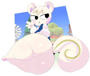 anthro big_butt blue_clothing blue_sweater blue_topwear bottomless bottomless_anthro bottomless_male butt clothed clothing fur gesture hand_gesture looking_aside male mouth_closed pawpads pink_cheeks pink_pawpads presenting presenting_hindquarters solo sweater tail thick_thighs topwear v_sign white_body white_fur konaditto squashortstacks animal_crossing nintendo marshal_(animal_crossing) mammal rodent sciurid tree_squirrel 2025 absurd_res english_description hi_res