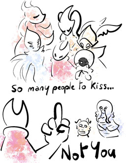 6_eyes ambiguous_gender antennae_(anatomy) anthro black_body black_eyes blue_body blush blush_lines cloak clothing empty_eyes eyes_closed female gesture group hand_gesture happy humor male middle_finger mouthless multi_eye plant red_body red_cloak red_clothing sad simple_background text white_background white_body white_eyes yellow_body fernshawart hollow_knight:_silksong hollow_knight_(franchise) team_cherry eva_(hollow_knight:_silksong) greyroot hornet_(hollow_knight) kratt_(hollow_knight:_silksong) lace_(hollow_knight:_silksong) second_sentinel shakra_(hollow_knight:_silksong) skarrsinger_karmelita arthropod elemental_creature flea_(hollow_knight:_silksong) flora_fauna insect 2025 colored_sketch english_text hi_res sketch female_(lore)