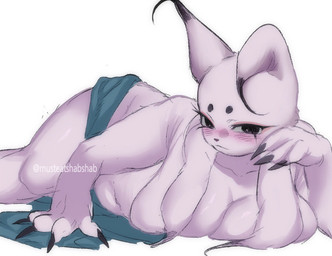 anthro big_breasts black_claws black_eyes black_nose blush blush_lines breasts claws ear_tuft eyelashes eyeshadow female floppy_ears fur green_towel looking_at_viewer lop_ears lying makeup nude on_front one_ear_up pink_body pink_eyeshadow pink_fur simple_background solo thick_thighs towel towel_only tuft white_background wide_hips musteatshabshab nine_sols red_candle_games lady_ethereal_(nine_sols) felid feline mammal solarian hi_res