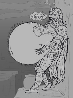 anthro armor belly big_belly bloated burping hand_on_belly huge_belly hyper hyper_belly inflation male male_pred scar solo stuffing vore eggo21 elden_ring fromsoftware blaidd_(elden_ring) canid canine canis mammal wolf 2023 hi_res