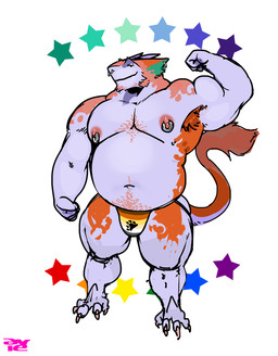 anthro armpit_hair bear_pride_colors belly biceps body_hair calf_muscles chest_hair clothing ear_piercing ear_ring facial_hair facial_piercing flexing footprint goatee happy_trail jockstrap lgbt_pride looking_at_viewer male musclegut muscular muscular_arms muscular_legs muscular_male navel nipple_piercing nipple_ring nipples nose_piercing overweight overweight_male pawprint pecs piercing pride_colors ring_piercing septum_piercing six-stripe_rainbow_pride_colors smile solo tail tail_tuft triceps tuft underwear vincian_pride_colors aviesergal avie sergal hi_res