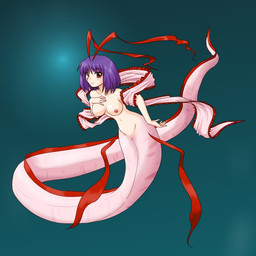 big_breasts breasts female hair hand_on_chest hand_on_hip navel nipples nude purple_hair red_eyes solo split_form supon touhou iku_nagae aquatic merfolk oarfish oarfish_merfolk 1:1 2009