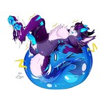 anthro blue_paws blue_stripes duo male purple_body slime space stripes morisatoshtern mythology fenrisloxias canid canine canis dragon goo_creature hybrid mammal mythological_creature mythological_scalie scalie slime_(blob) wolf absurd_res hi_res