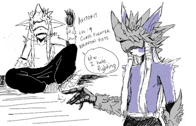 anthro big_ears clothing covered_eyes dialogue gloves hair handwear level_number long_hair male number simple_background solo speech_bubble stats text white_background akitokit unknown_species digital_media_(artwork) english_text oekaki source_request