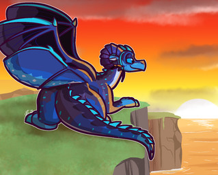 ambiguous_gender blue_body blue_claws blue_eyes blue_scales blue_sclera blue_wings claws feral half-closed_eyes narrowed_eyes outside pupils purple_wings scales solo sunset toe_claws wing_claws wings ultilix european_mythology mythology arthropod dragon mythological_creature mythological_scalie scalie western_dragon 2025 nonbinary_(lore)
