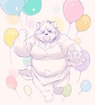 anthro balloon belly blush humanoid_hands inflatable kemono male moobs navel nipples overweight overweight_male solo towel nekomarudon tanukimaru tamacolle harima canid canine canis domestic_dog mammal 2023