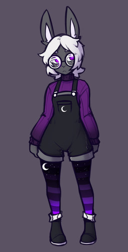 anthro biped black_clothing black_overalls clothed clothed_anthro clothed_female clothing eyebrows eyelashes eyewear female fingers footwear freckled_face freckles front_view fully_clothed fully_clothed_anthro fully_clothed_female fur glasses grey_background grey_body grey_fur hair looking_at_viewer overalls purple_clothing purple_eyes purple_sweater purple_topwear round_glasses shoes simple_background solo standing sweater topwear wearing_glasses white_eyebrows white_eyelashes white_freckles white_hair white_inner_ear mewgle lagomorph leporid mammal rabbit 2026 digital_drawing_(artwork) digital_media_(artwork) hi_res intersex_(lore)