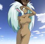 amber_eyes breasts crotch_tuft featureless_crotch female hair multicolored_hair nude solo tuft unknown_artist tenchi_muyo ryo-ohki animal_humanoid cabbit_(tenchi_muyo) domestic_cat felid felid_humanoid feline felis humanoid hybrid lagomorph leporid mammal mammal_humanoid rabbit