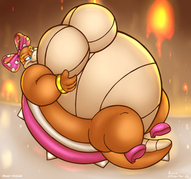 accessory anthro belly big_belly bow_ribbon bracelet bread breasts female food hair_accessory hair_bow hair_ribbon huge_belly hyper hyper_belly jewelry obese obese_anthro obese_female overweight overweight_anthro overweight_female ribbons solo badgerben mario_bros nintendo koopaling wendy_o._koopa dragon_koopa koopa scalie