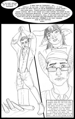 blush bodily_fluids bulge clothed clothed_female clothed_male clothing cutting_wood eyewear female glasses group hair heart-shaped_pupils horn male markings mole_(marking) paper sweat text trio arania the_cabin_in_the_woods_(arania) dominic_veccarelli eveleen_(tcitw) frank_nickels bat bovid bovine cattle equid equine humanoid leaf-nosed_bat mammal microbat vampire_bat yangochiropteran zebra absurd_res comic english_text hi_res monochrome