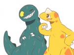 anthro duo heart_symbol male simple_background tail white_background unknown_artist you_are_umasou hearto lighto dinosaur prehistoric_species reptile scalie source_request