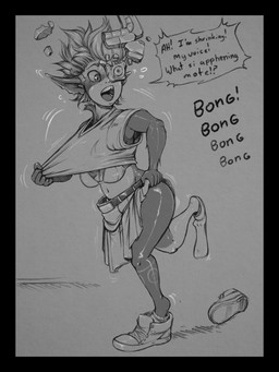black_border blush border bottomwear bra clothing dialogue female hair navel open_mouth shocked short_hair shrinking simple_background size_transformation skirt solo text tf_into_fictional_character transformation underwear sutibaru nintendo the_legend_of_zelda twilight_princess midna humanoid twili 2015 3:4 absurd_res english_text hi_res monochrome