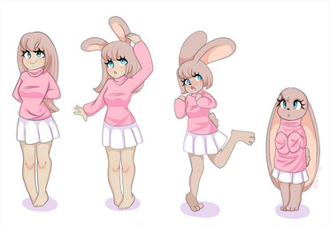 anthro barefoot base_one_layout basic_sequence black_nose blue_eyes bottomwear brown_body clothed clothing feet female four_frame_image four_frame_sequence freckles fully_clothed human_to_anthro linear_sequence looking_up on_one_leg one_row_layout open_mouth shrinking simple_background size_transformation skirt smile solo species_transformation standing surprised transformation transformation_sequence white_background valeria_fills human lagomorph leporid mammal rabbit 2020 comic sequence
