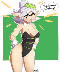 breasts clothed clothing female gloves handwear humanoid_pointy_ears open_mouth pointy_ears solo speech_bubble text white_clothing white_gloves white_handwear howsplendid nintendo splatoon marie_(splatoon) animal_humanoid aquatic aquatic_humanoid cephalopod cephalopod_humanoid humanoid inkling mollusk mollusk_humanoid english_text hi_res