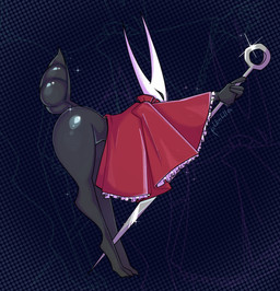 anthro big_butt black_body black_eyes butt cloak clothed clothing female legs_together looking_at_viewer nude red_clothing simple_background solo standing tail thick_thighs weapon wide_hips pumulauwu hollow_knight_(franchise) team_cherry hornet_(hollow_knight) arachnid arthropod spider absurd_res digital_media_(artwork) hi_res