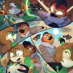 anthro arm_pull armor assisted_exposure biped blush breast_grab breasts brown_eyes clenched_teeth dialogue duo electricity electricity_manipulation elemental_manipulation female glowing glowing_eyes green_body hand_on_breast looking_down looking_down_at_another male male/female mischievous_smile nipples pinned pinned_to_ground red_body red_eyes ruff sexual_assault smirking_at_another sparkles sparkling_eyes speech_bubble surprised teeth text unconvincing_armor phosenpai nintendo pokemon lilith_(wigglebuttlilith) zeke_cafelo avian generation_5_pokemon pokemon_(species) snivy 1:1 2025 absurd_res comic english_text hi_res