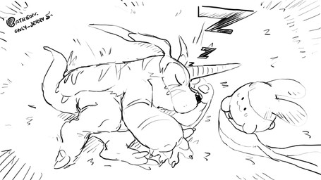 ambiguous_gender black_text claws duo eyes_closed feral finger_claws fingers fur lying on_side sleeping sound_effects teeth text vowelless vowelless_sound_effect zzz dahecksajerry bandai_namco digimon digimon_(species) gabumon 16:9 monochrome widescreen