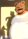 anthro belly big_belly clothing duo kemono male oral overweight overweight_male penis_shadow shirt solo_focus tongue tongue_out topwear nico26b bear canid canine mammal 2024 hi_res