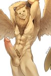 2_horns abs anthro areola armpit_hair balls biceps big_penis biped bodily_fluids body_hair brown_mane brown_pubes brown_sclera erection feathered_wings feathers front_view fur genital_fluids genitals glans grey_horn hands_above_head horn humanoid_genitalia humanoid_penis lips male male_anthro mane manly mouth_closed multicolored_penis muscular muscular_anthro muscular_male navel nude nude_anthro nude_male obliques pecs penis pink_glans pink_penis precum pubes pupils quads simple_background slit_pupils snout solo spread_wings standing tan_areola tan_balls tan_body tan_ears tan_fur tan_lips tan_nose tan_penis tan_wings text two_tone_penis vein veiny_penis white_background wings fox_banchan delicious_in_dungeon winged_lion_(delicious_in_dungeon) demon felid lion mammal pantherine 2024 absurd_res artist_name hi_res portrait three-quarter_portrait