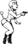 anthro barely_visible_nipples biped boots bottomwear clothed clothing erect_nipples female footwear gun high_heeled_boots high_heels nipples ranged_weapon shoes shorts solo topless weapon doug_winger canid canine canis domestic_dog mammal poodle 1993 monochrome