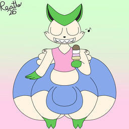 balls big_balls big_bulge big_butt big_penis black_inner_ear black_nose blue_bottomwear blue_clothing blue_shorts bottomwear bulge butt clothing crop_top dessert eyes_closed food front_view genitals green_background green_ears happy holding_food holding_ice_cream holding_object huge_balls huge_bulge huge_butt huge_penis hyper hyper_balls hyper_bulge hyper_butt hyper_genitalia hyper_penis ice_cream male musical_note musical_symbol penis pink_background pink_clothing pink_crop_top pink_shirt pink_topwear sharp_teeth shirt shorts simple_background smile solo symbol tan_body tan_wings teeth thick_thighs tight_clothing topwear reathe nintendo pokemon cola_(inkyunder) generation_5_pokemon legendary_pokemon pokemon_(species) victini 2026 colored digital_media_(artwork) flat_colors hi_res signature nonbinary_(lore)