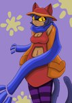 anthro breasts clothing female hat headgear headwear legwear scarf solo stockings tail luite oneshot niko_(oneshot) domestic_cat felid feline felis mammal absurd_res hi_res