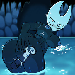 anthro big_breasts black_body blue_nipples blush bodily_fluids breasts butt cave cum cum_in_vagina cum_inside disembodied_penis duo ejaculation eyelashes eyes_closed female female_penetrated genital_fluids genitals hand_on_butt horn humanoidized looking_at_viewer looking_back male male/female male_penetrating male_penetrating_female nipples nude nude_anthro nude_female penetration penis presenting presenting_hindquarters rear_view sex vaginal vaginal_penetration vulva water bruhmynameisdylan nsfwinthedark hollow_knight_(franchise) team_cherry hornet_(hollow_knight) arthropod humanoid insect 1:1 2026 digital_media_(artwork) hi_res