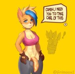 anthro blue_eyes bra breasts clothing dialogue ear_piercing flashing_penis genitals gloves gynomorph handwear intersex male mask penis piercing pubes speech_bubble sports_bra text underwear grimoox1 activision crash_bandicoot_(series) aku_aku pirate_tawna animate_inanimate bandicoot living_clothing living_mask mammal marsupial english_text