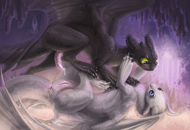 animal_genitalia anus black_body blue_eyes bodily_fluids canon_couple cave claws duo female female_feral feral feral_on_feral genital_fluids genital_slit genitals green_eyes imminent_penetration imminent_sex lightless male male/female male_feral membrane_(anatomy) penis penis_fluid vulva white_body wings firael dreamworks european_mythology how_to_train_your_dragon mythology nubless toothless dragon fury_(httyd) light_fury mythological_creature mythological_scalie night_fury scalie western_dragon hi_res