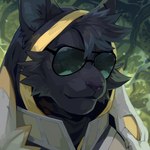 anthro armor cheek_tuft clothed clothing eyewear facial_tuft fur grey_body grey_clothing grey_ears grey_fur grey_hair grey_inner_ear_fluff hair inner_ear_fluff male mouth_closed obscured_eyes outside plant solo sunglasses tan_clothing tree tuft unsigned yellow_clothing corzh77 otsdarva domestic_cat felid feline felis mammal 1:1 absurd_res bust_portrait hi_res portrait