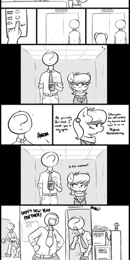 bodily_fluids clothing container cup dialogue ear_piercing eyewear female glasses group humor male mature_female necktie pen piercing sexual_harassment smile standing sweat text walking shoutingisfun friendship_is_magic hasbro my_little_pony anon grace_manewitz_(mlp) ms._harshwhinny_(mlp) rainbow_dash_(mlp) earth_pony equid equine horse human mammal pony absurd_res comic english_text hi_res