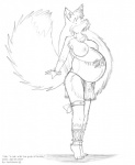 anklet anthro areola barefoot biped bodypaint bottomwear bracelet breasts clothed clothing feet female fluffy fluffy_tail fur hair jewelry legwear loincloth navel necklace open_mouth pregnant simple_background solo tail text topless tribal white_background leokitsune canid canine fox mammal english_text monochrome sketch