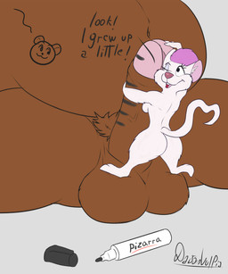 anthro balls dialogue duo extreme_size_difference female foreskin genitals humanoid_genitalia humanoid_penis male male/female marker penis pubes size_difference daison_the_fox disney the_great_mouse_detective bear mammal murid murine rodent hi_res