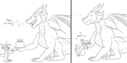 anthro birthday birthday_cake cake candle clapping dessert duo feral food happy happy_birthday male oral_vore size_difference soft_vore stretchy_belly surprised swallowing tail tail_motion tailwag vore wings conditional_dnp samagthrav2 bandai_namco digimon mythology grei_(sergeant_stacker) johnny_(onemoredragon) digimon_(species) dragon mythological_creature mythological_scalie scalie shoutmon absurd_res hi_res