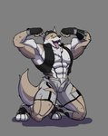 abs anthro big_muscles clothing expansion flexing growth huge_muscles male muscle_growth muscular muscular_anthro muscular_male ripping solo torn_clothing umbreoncloud epic_games fortnite wendell_(fortnite) canid canine canis mammal wolf absurd_res hi_res