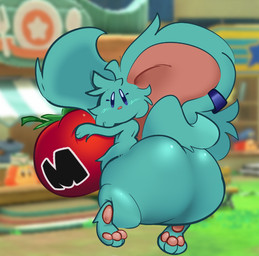 3_fingers 3_toes anthro beady_eyes bench big_butt big_ears blue_clothing blue_ear_ring blue_hat blue_headwear building butt cheek_tuft clothing ear_piercing ear_ring facial_tuft feet fingers food fruit fur grass handpaw hat headgear headwear holding_food holding_fruit holding_object holding_tomato huge_butt light looking_at_viewer male male_anthro maxim_tomato monobutt mouthless pawpads paws piercing plant ring_piercing screencap screencap_background semi-anthro solo standing tail tan_face tan_inner_ear tan_nose tan_pawpads teal_body teal_fur teal_tail toes tomato tuft fizzooka kirby_(series) kirby_and_the_forgotten_land nintendo elfilin chinchilla chinchillid mammal rodent waddle_dee 2024 colored digital_drawing_(artwork) digital_media_(artwork) english_description lighting shaded