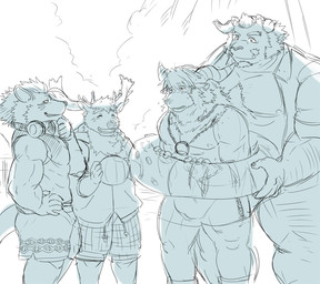 2_horns 5_fingers anthro antlers biped electronics fingers group headphones headphones_around_neck horn humanoid_hands male muscular muscular_anthro muscular_male muscular_thighs moku_nameko lifewonders tokyo_afterschool_summoners azazel_(tas) chernobog_(tas) nyarlathotep_(tas) yule_(tas) bovid caprine deer goat hyena mammal monster new_world_deer reindeer hi_res